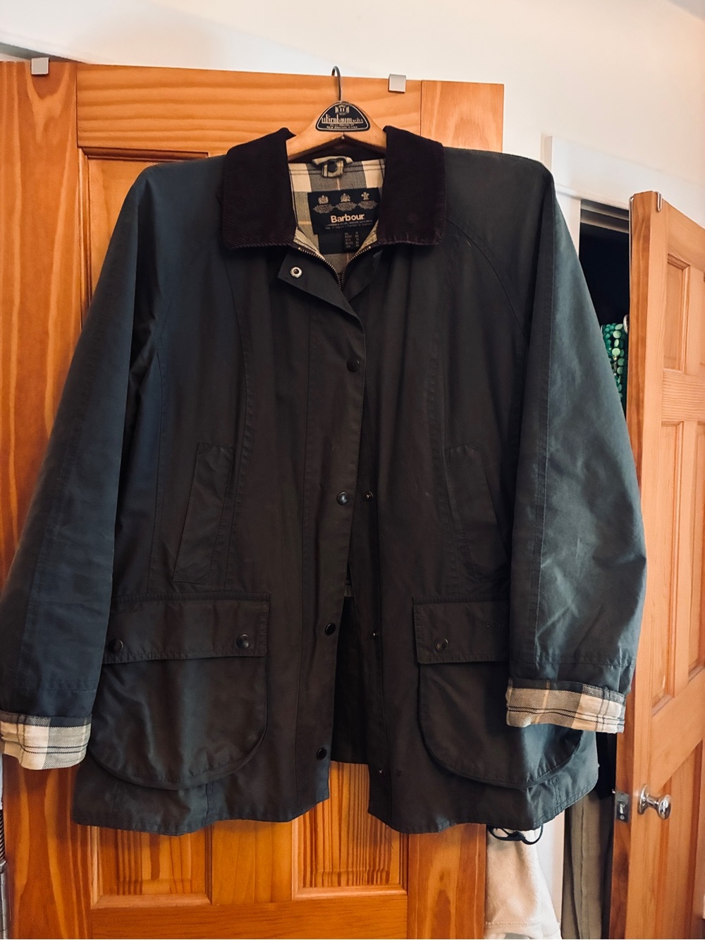 Barbour Sage Waxed Utility Jacket with Brown Corduroy Collar